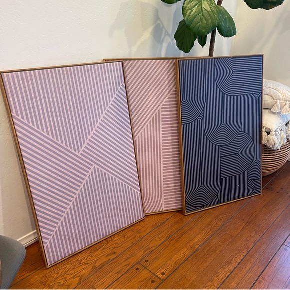 New West Elm Large Abstract Set of 3 Framed Canvas Wall Art Paintings Decor 24" - Picture 8 of 11